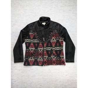 Venario Southwestern Jacket Aztec Print Studded Fleece Zip Up XL NWOT Wool Blend